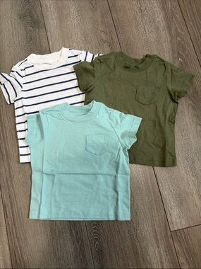 Kids Short-Sleeve Pocket Tee Set - Olive, Light Blue & White/Navy Stripe